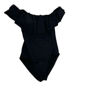 Black Off The Shoulder Ruffle One Piece Swimsuit Francescas Womens Size Small